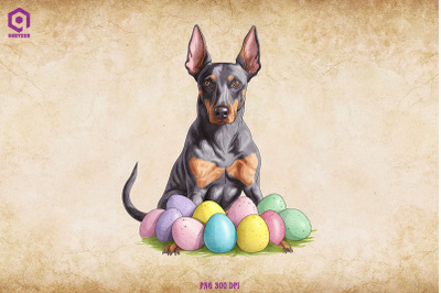 Doberman Pinscher dog With Easter Eggs