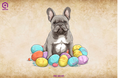 French Bulldog dog With Easter Eggs