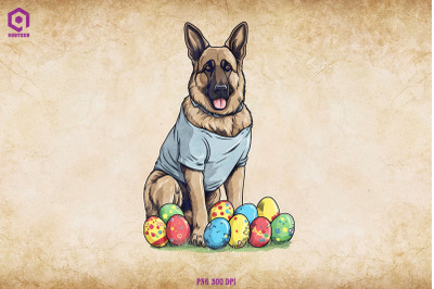 German Shepherd dog With Easter Eggs