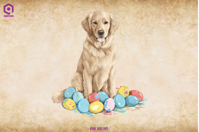 Golden Retriever dog With Easter Eggs