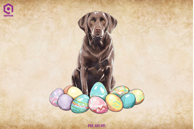 Labrador Retriever dog With Easter Eggs
