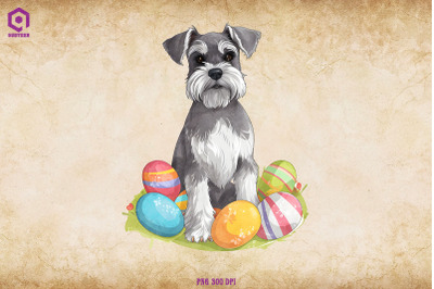 Miniature Schnauzer dog With Easter Eggs