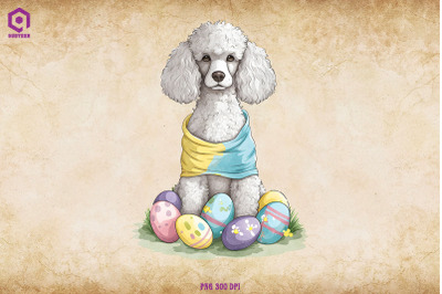 Poodle dog With Easter Eggs