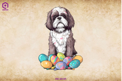 Shih Tzu dog With Easter Eggs