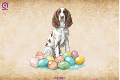 Spaniel dog With Easter Eggs