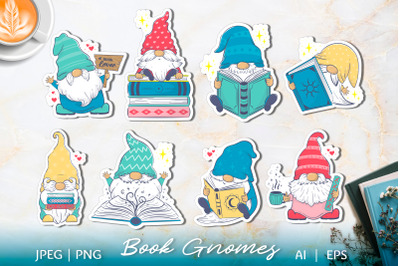 Reading cute gnomes sticker bundle| Gnomes book lovers