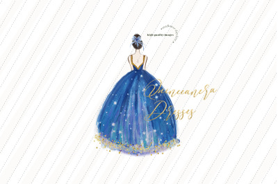 Elegant Navy Blue Princess Clipart, Elegant Blue Quinceanera