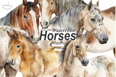 Horses watercolour clipart