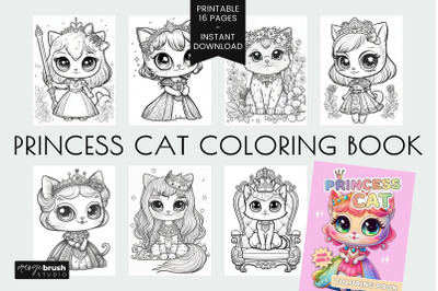 Cat Princess Coloring Page Bundle, Kawaii Coloring Pages