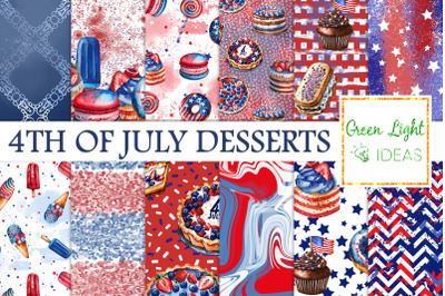 4th of July Desserts Digital Papers, Independence Day Backgrounds
