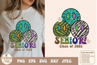 Retro smiley face seniors 2023 svg png sublimation, distressed png