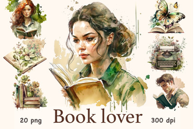 Book Lover Clipart | Watercolor Portrait Illustration Set