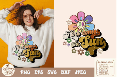 Retro here comes the sun daisy svg png sublimation, distressed png