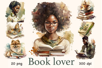 Bookworm Watercolor Graphics | Book Lover Clipart