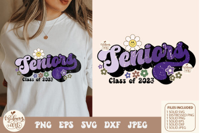 Retro seniors class of 2023 daisy svg png sublimation, distressed png