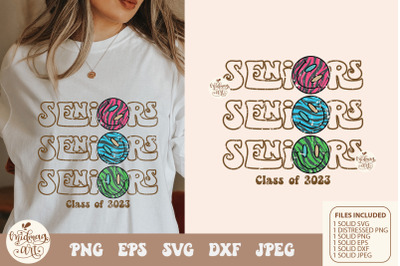 Retro seniors class of 2023 smiley face svg png sublimation, distresse