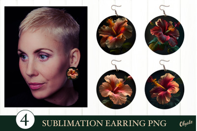 Hibiscus Earring Sublimation.  Tropical Flower Earrings PNG