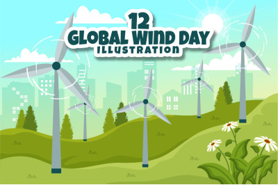 12 Global Wind Day Vector Illustration