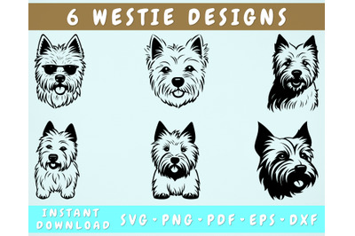 Westie SVG Bundle, 6 Designs, Westie PNG, Westie Clipart