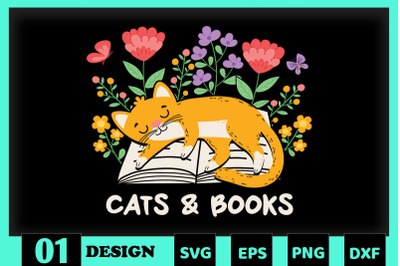 Love Books and Cats Book Floral