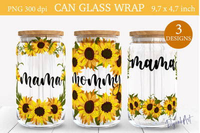 Sunflowers Mom Can Glass 16 oz tumbler wrap sublimation png