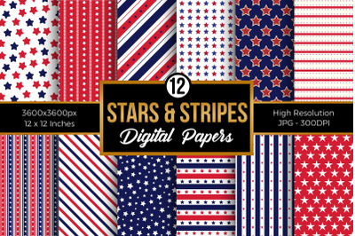 Stars &amp; Stripes 4th of July digital papers