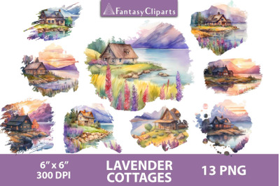 Lavender Cottage Overlay Clipart | Watercolor Mountain Cabin