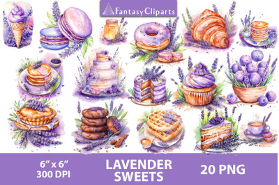 Watercolor Lavender Sweets Clipart | Floral Food Treats Clip Art