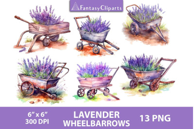 Watercolor Lavender Wheelbarrows Clipart | Gardening PNG
