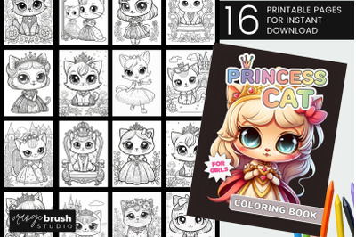 Cat Princess Coloring Page Bundle&2C; Kawaii Coloring Pages