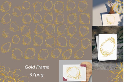 Gold Frame, Flower, Ornament, Wedding, sublimation, 37PNG