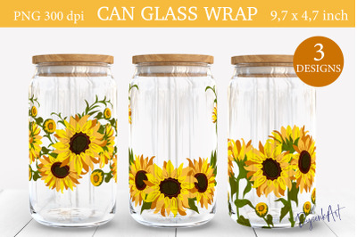 Sunflowers Can Glass 16 oz tumbler wrap sublimation png
