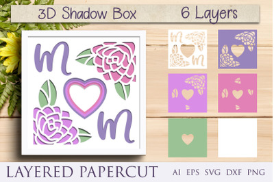 Mothers day shadow box svg, Mom with flowers