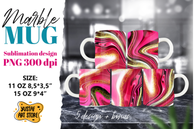 Marble sublimation mug. Pink Glow fluid art marble 5 design