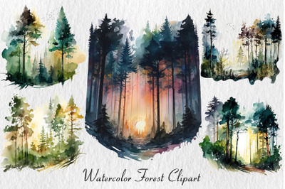 Watercolor forest clipart