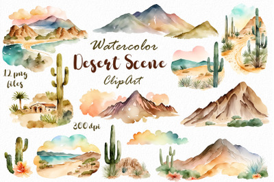 Watercolor Desert Scene Clipart