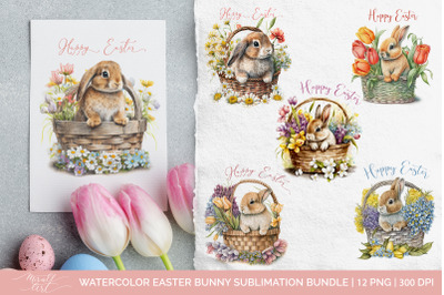 Watercolor Easter Bunny Sublimation Bundle. PNG Clip Art