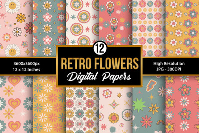 Retro Flowers Seamless Pattern Digital Papers