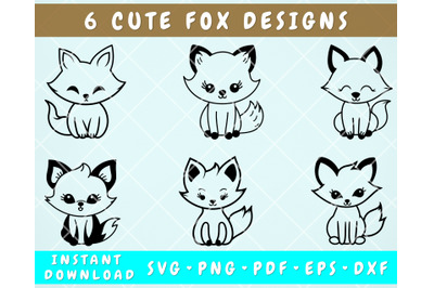 Baby Fox SVG Bundle, 6 Designs, Little Fox PNG, Fox Clipart