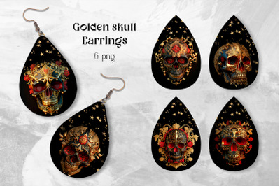 Golden skull earrings sublimation Teardrop earring template