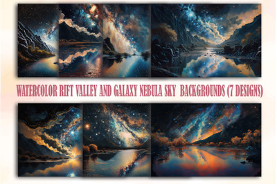Watercolor Rift Valley And Galaxy Nebula Sky &nbsp;Backgrounds