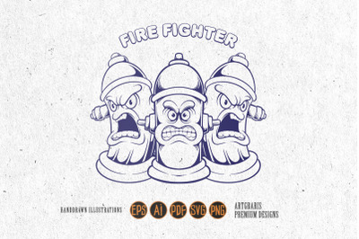 Angry fire hydrant firefighter logo illustrations silhouette