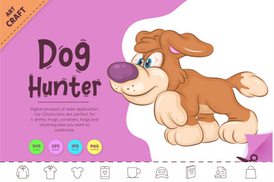 Cartoon Dog Hunter. Clipart.