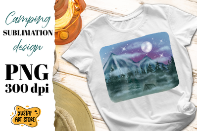 Mountain Camping sublimation design. Night forest landscape