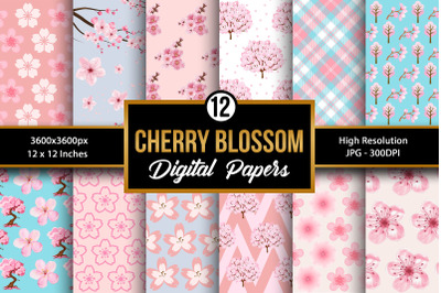 Cherry Blossoms Pink Watercolor Sakura Digital Papers