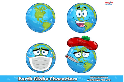 Earth Globe Cartoon Characters