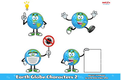 Earth Globe Cartoon Characters 2