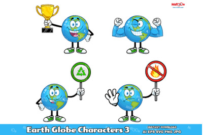 Earth Globe Cartoon Characters 3