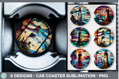 Stained Glass Lighthouse Car Coaster | Sublimation Coaster D