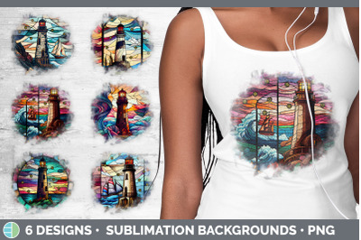 Stained Glass Lighthouse Grunge Background | Sublimation